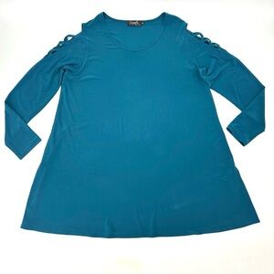 Sympli Dark Teal Zig-Zag Sleeve A-Line Tunic, 16